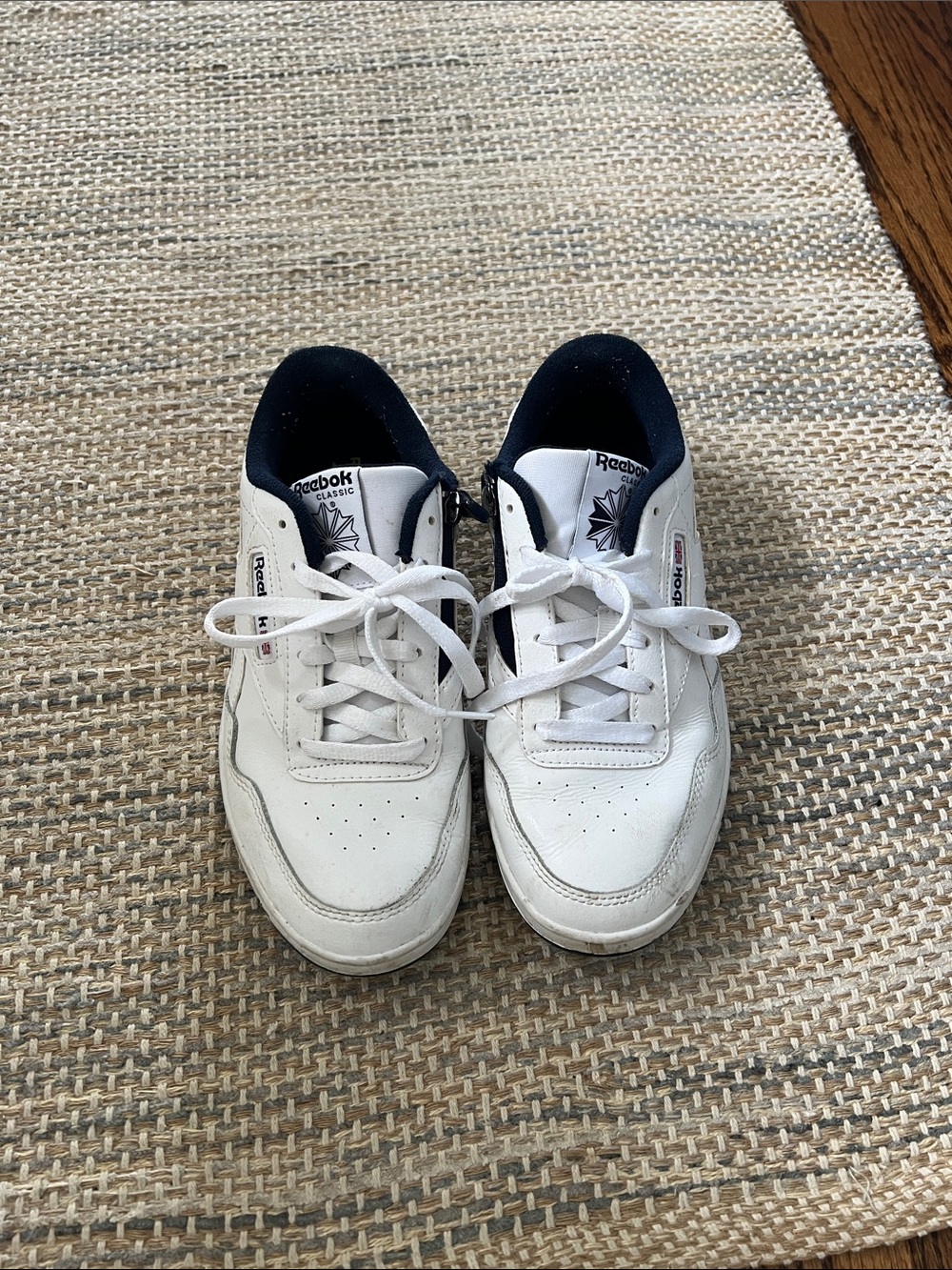 Adaptive Zippered Reebok White Sneakers with Navy Accents